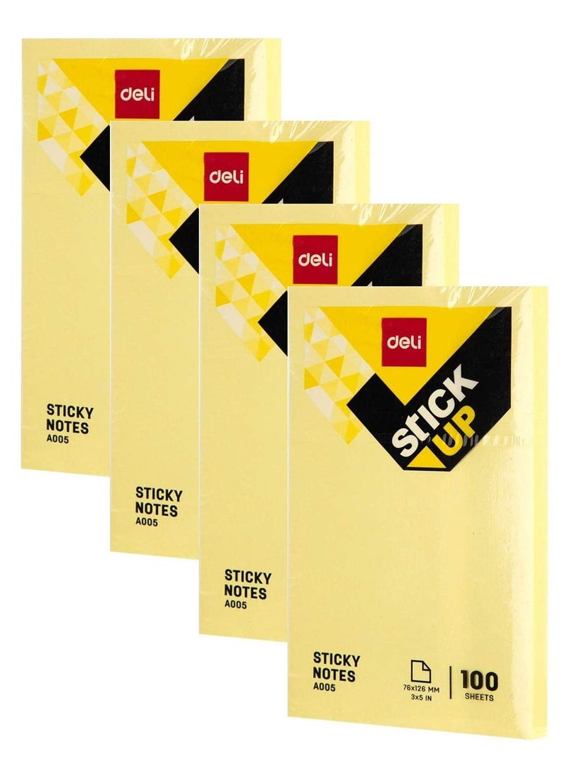 Deli 4-Pack Sticky Notes 3x5 Inch Size Yellow Colour - Image 1