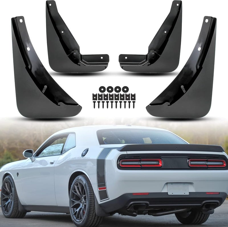 KEWISAUTO واقيات الطين والرشاشات لدودج تشالنجر 2015-2023، مجموعة واقيات الطين الأمامية والخلفية عالية التحمل والمُشكّلة لدودج تشالنجر 2015-2023 (4 قطع، بدون حواف الرفارف) - Image 1