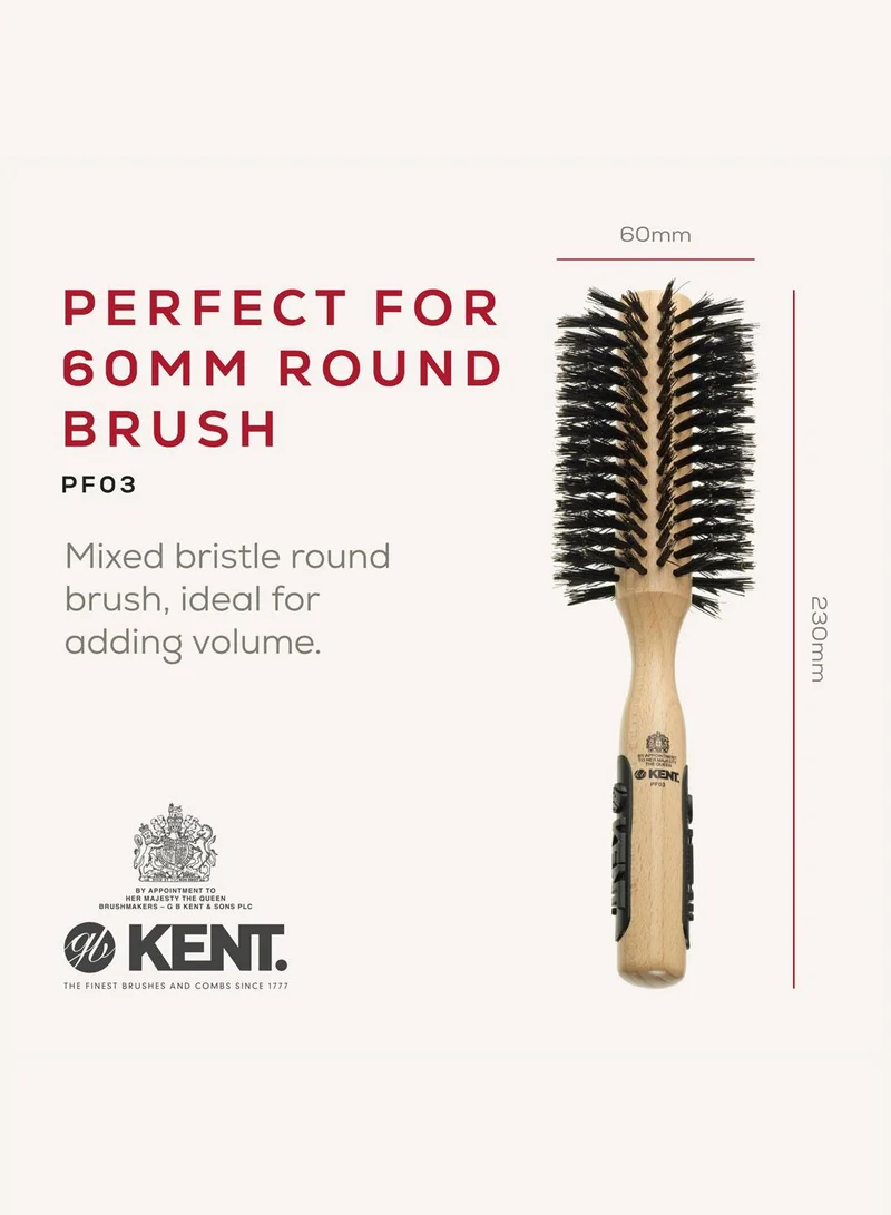 KENT PF03 Natural Shine Pure Bristle Large Radial - Perfect For Volumising 60mm Bristle Nylon Mix Round Brush