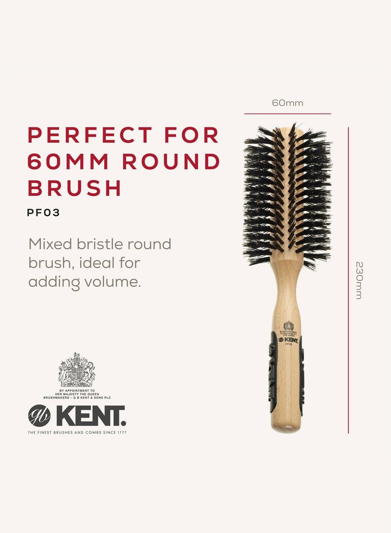 KENT PF03 Natural Shine Pure Bristle Large Radial - Perfect For Volumising 60mm Bristle Nylon Mix Round Brush - Image 2