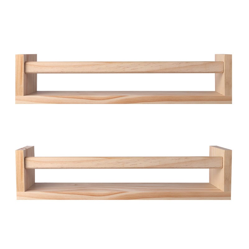 birola Nursery Shelves,Set of 2 Naturel Wood Floating Wall Bookshelf for Kids,Nursery Shelves for Wall,Bathroom Decor, Kitchen Spice Rack (Burlywood)