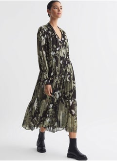 REISS Floral Printed Mesh Detail Dress  - Image 1