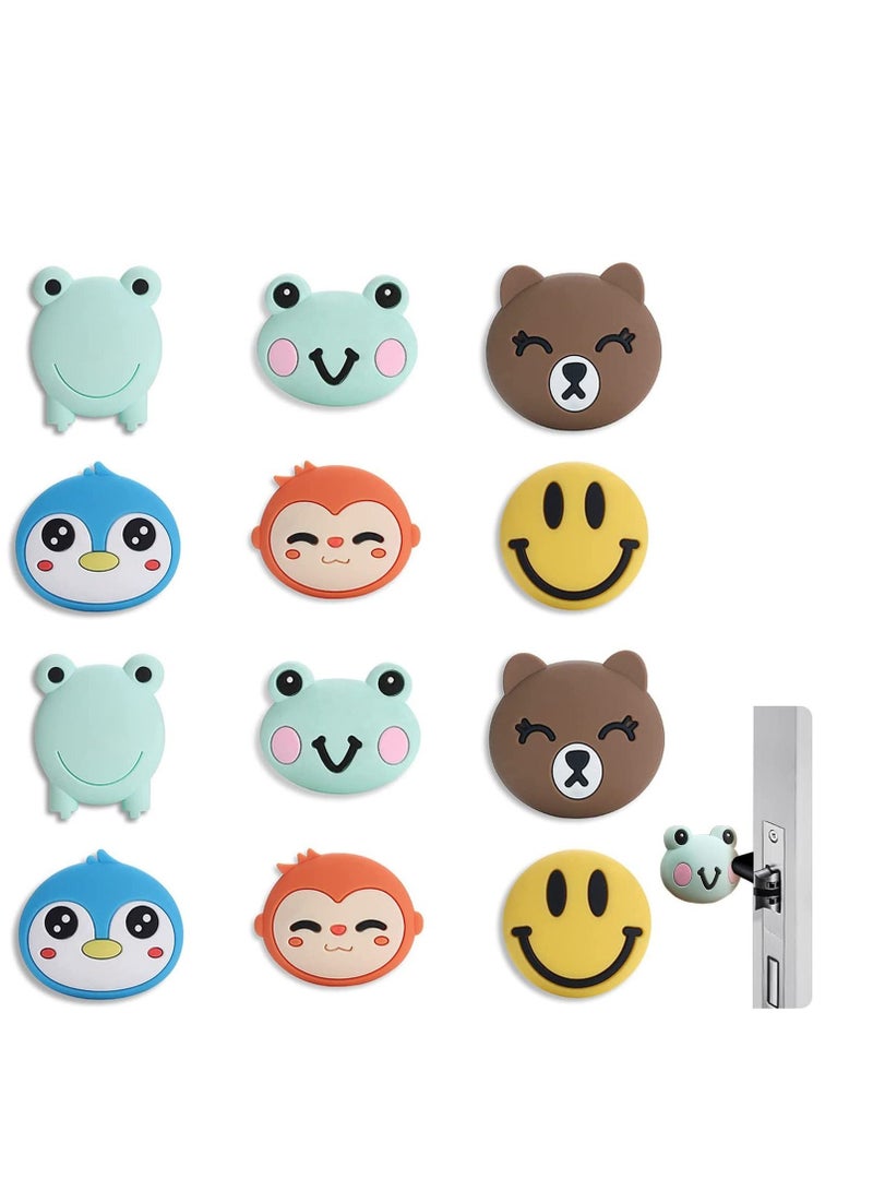 Captaintech Door Stopper Wall Protector, Cartoon Self Adhesive Sticker Silicone Door Handle Bumper, Cute Animals Rubber Protector for Wall, Quiet Door Knob Wall Protector, Protect Wall Surfaces 12PCS - Image 1
