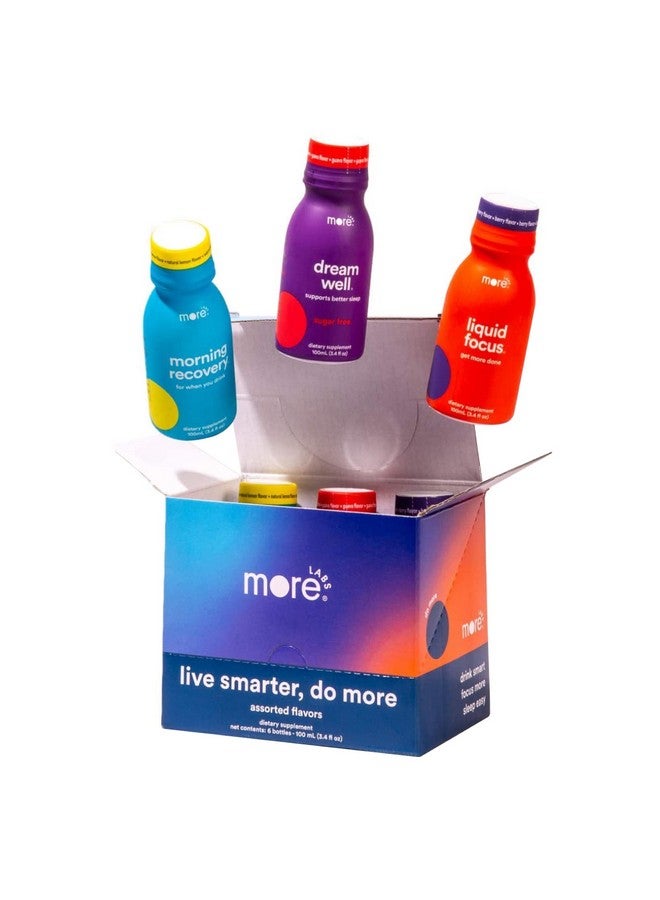 More Labs Lifehack Pack Assorted Smart Drink Shots Morning Recovery Liquid Focus Dream Well Vegan Nongmo Variety Pack 2 Bottles Of Each (Pack Of 6) - Image 1