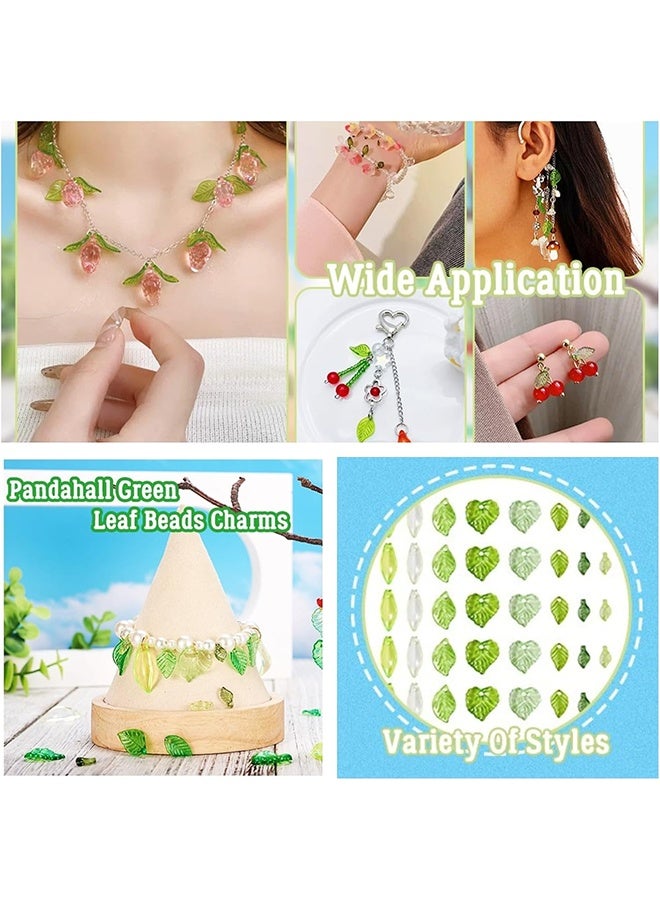 400 Pcs Green Acrylic Leaf Beads Transparent Maple Leaves Pendants Tiny Green Leaf Bead Caps for Jewelry Making DIY Spring Crafts Earring Bracelet - Image 4