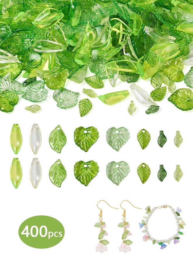 400 Pcs Green Acrylic Leaf Beads Transparent Maple Leaves Pendants Tiny Green Leaf Bead Caps for Jewelry Making DIY Spring Crafts Earring Bracelet - Image 1