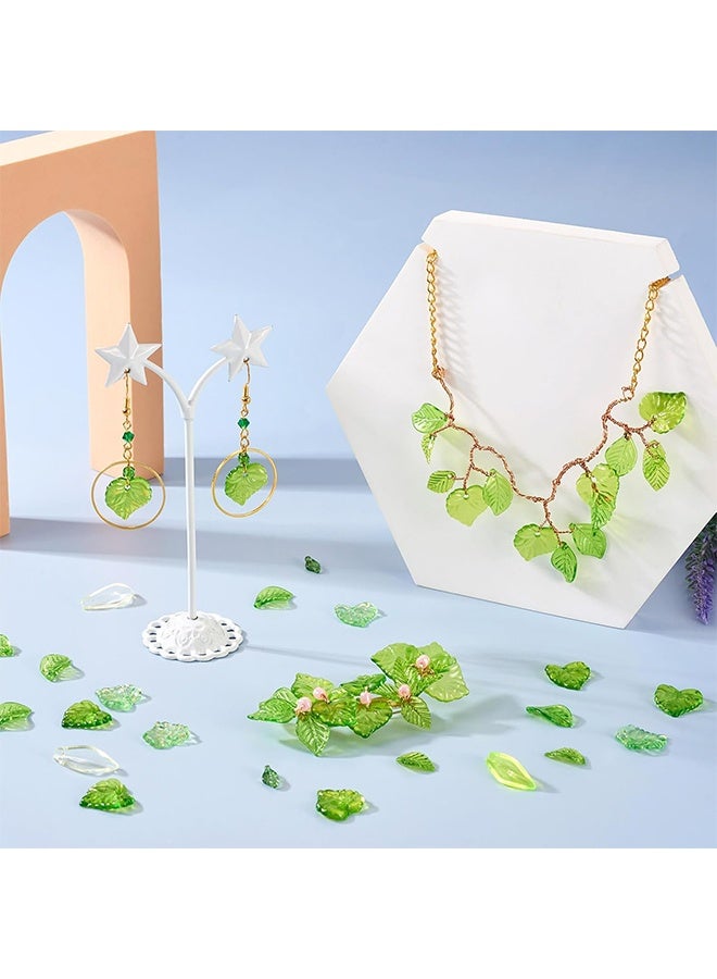 400 Pcs Green Acrylic Leaf Beads Transparent Maple Leaves Pendants Tiny Green Leaf Bead Caps for Jewelry Making DIY Spring Crafts Earring Bracelet - Image 2