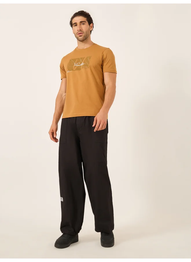 فورت كولينز Fort Collins Men Brown Graphic Print Crew Neck T-Shirt