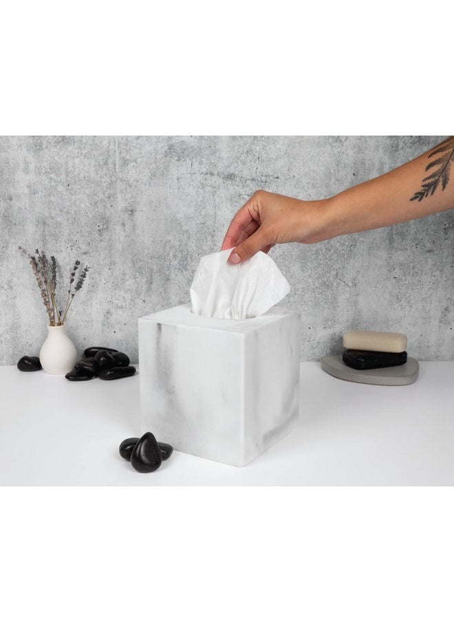 Essentra Home Essentra Home White Marble Square Tissue Box Cover - Blanc Collection  - Image 4