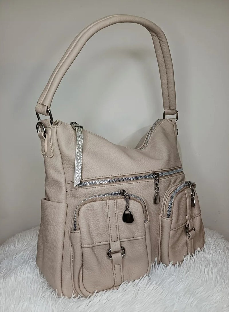 Women’s Faux Leather Shoulder Bag with Multiple Pockets – Elegant and Practical for Daily Use and Students - Image 1