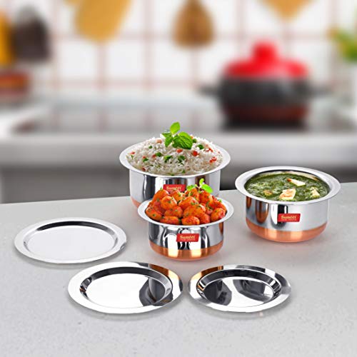 Sumeet Stainless Steel Copper Bottom 3Pc Tope Set with Lid (400Ml, 530Ml, 800Ml) - Image 2