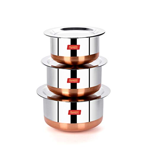 Sumeet Stainless Steel Copper Bottom 3Pc Tope Set with Lid (400Ml, 530Ml, 800Ml) - Image 1