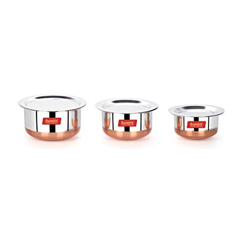 Sumeet Stainless Steel Copper Bottom 3Pc Tope Set with Lid (400Ml, 530Ml, 800Ml) - Image 5