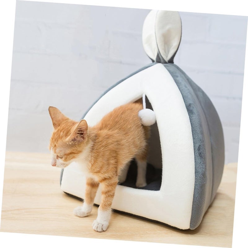 Milisten Small Grey Rabbit Ear Pet Nest for Cats and Hamsters, Breathable Multipurpose Cat Sleeping Bed, Four-Season Indoor House for Kittens and Small Dogs - Image 5