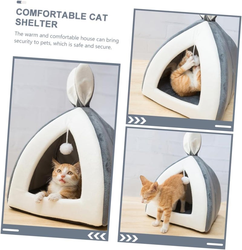 Milisten Small Grey Rabbit Ear Pet Nest for Cats and Hamsters, Breathable Multipurpose Cat Sleeping Bed, Four-Season Indoor House for Kittens and Small Dogs - Image 3