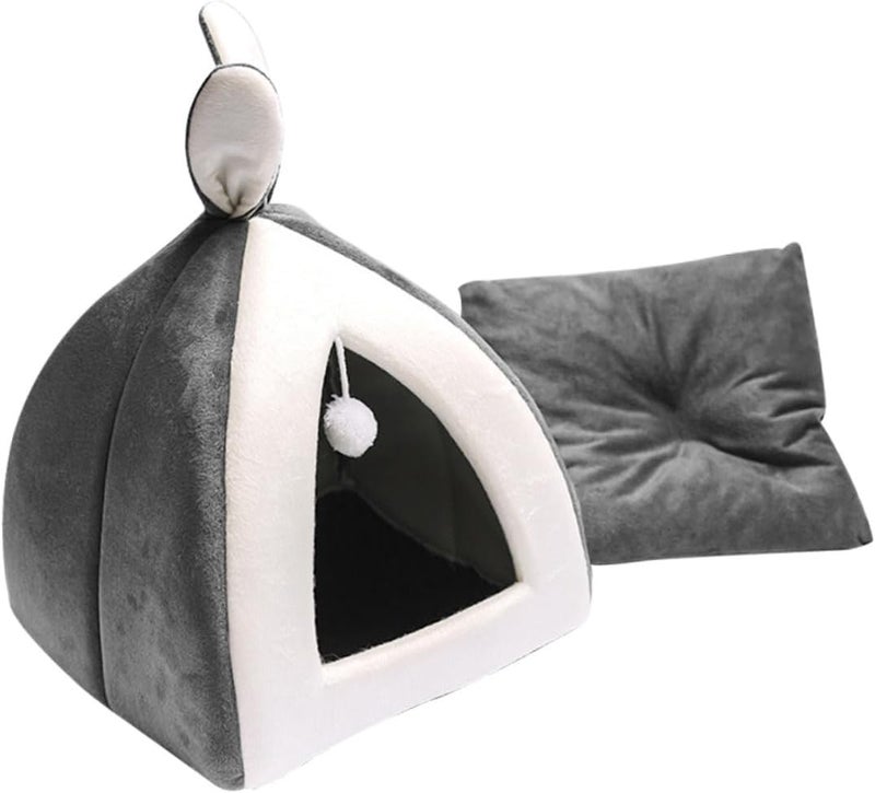 Milisten Small Grey Rabbit Ear Pet Nest for Cats and Hamsters, Breathable Multipurpose Cat Sleeping Bed, Four-Season Indoor House for Kittens and Small Dogs - Image 1