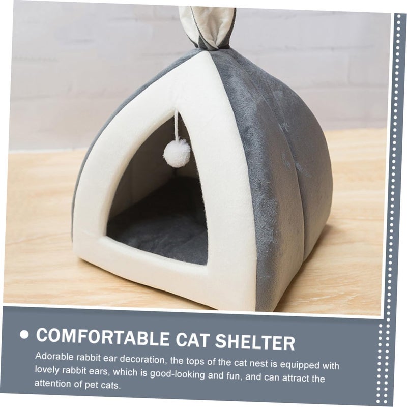Milisten Small Grey Rabbit Ear Pet Nest for Cats and Hamsters, Breathable Multipurpose Cat Sleeping Bed, Four-Season Indoor House for Kittens and Small Dogs - Image 4