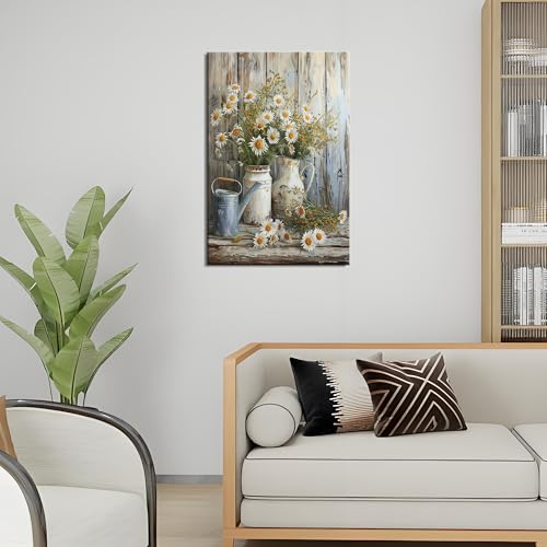HYFBH Framed Rustic Farmhouse Floral Daisy Canvas Wall Art, Farmhouse Bathroom Decor Wall Art Prints Rustic White Daisy Flower Bedroom Pictures Country Flower Wall Decor for Living Room 12x16inch - Image 5