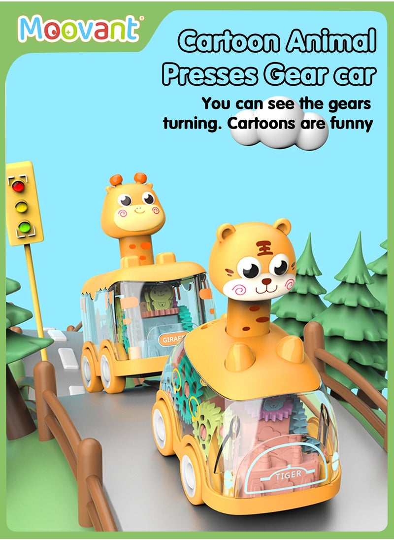 Moovant - 2PCS Baby Toy Cars, Press and Go Car Toys for Toddlers, Light Up Vehicle Toys for Infant, Birthday Gift for Boys Girls, Giraffe & Tiger - Image 1