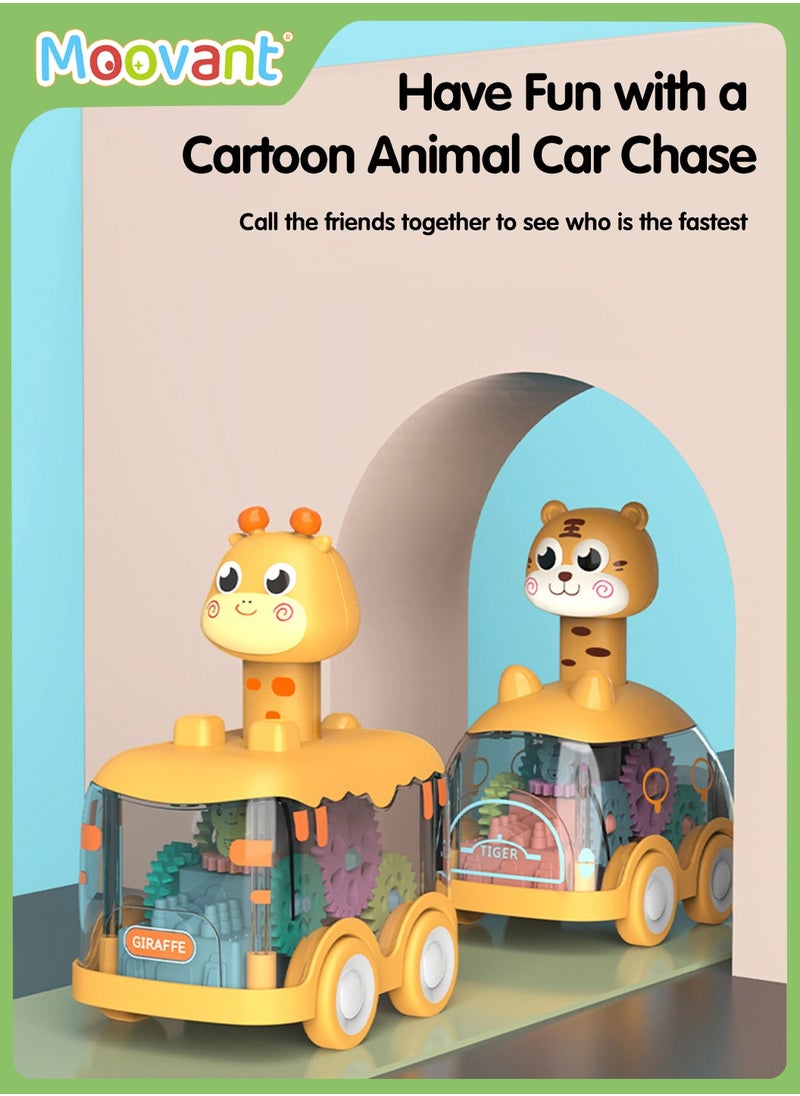 Moovant - 2PCS Baby Toy Cars, Press and Go Car Toys for Toddlers, Light Up Vehicle Toys for Infant, Birthday Gift for Boys Girls, Giraffe & Tiger - Image 1