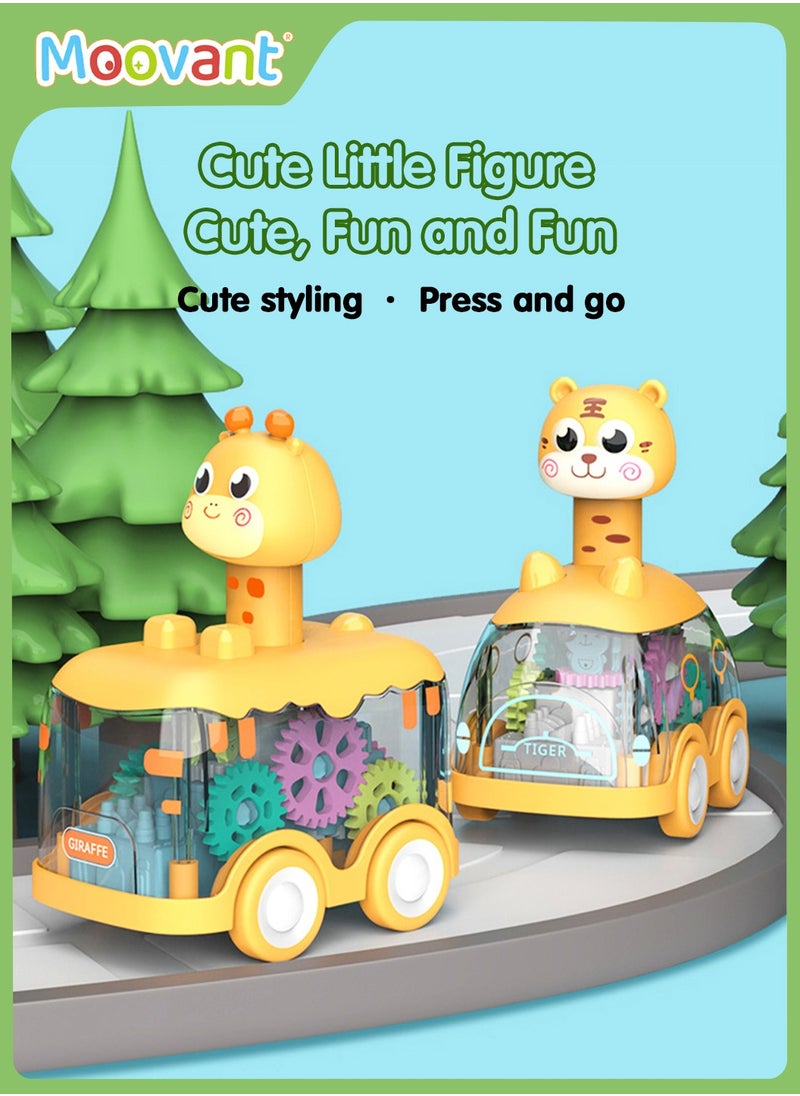 Moovant - 2PCS Baby Toy Cars, Press and Go Car Toys for Toddlers, Light Up Vehicle Toys for Infant, Birthday Gift for Boys Girls, Giraffe & Tiger - Image 1