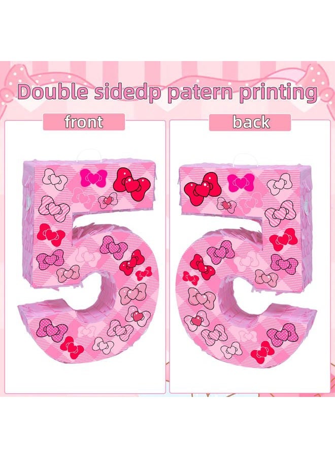 Lcoor Pink Bow 5th Birthday Decorations, 15.75inch Bow Number 5 Piñata with Blindfold Stick and Confetti for Pink Bow Birthday Party Supplies (5) - Image 4