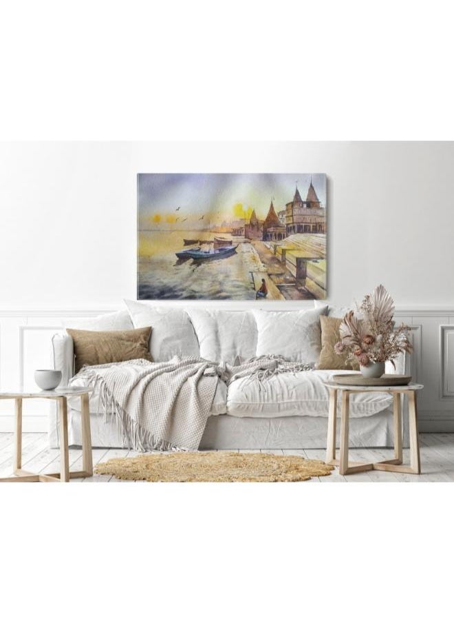 Home Gallery - Boats next to the coast, printed on canvas, - Image 1