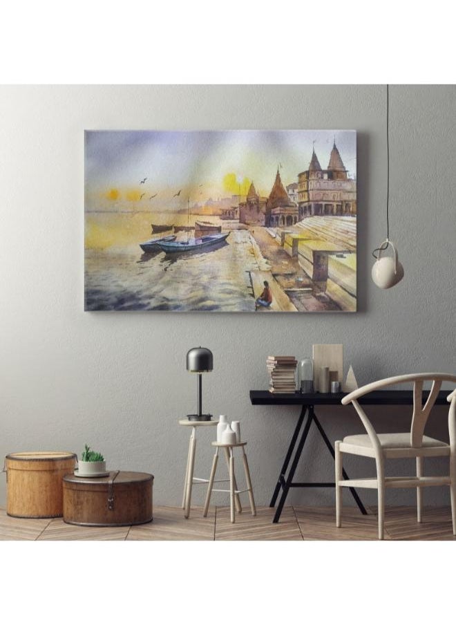 Home Gallery - Boats next to the coast, printed on canvas, - Image 1