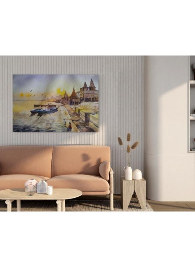 Home Gallery - Boats next to the coast, printed on canvas, - Image 1