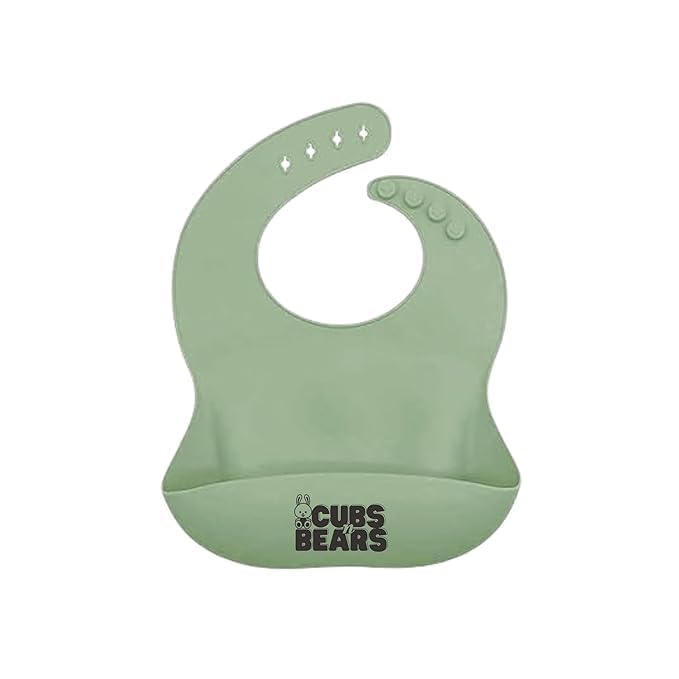 CUBS N BEARS Adjustable Soft Feeding Pocket for Babies (Silicone Bib - Green) | BPA-Free Soft Adjustable Fit | Waterproof Feeding Essential | Food Catcher Pocket for Toddlers - Image 1
