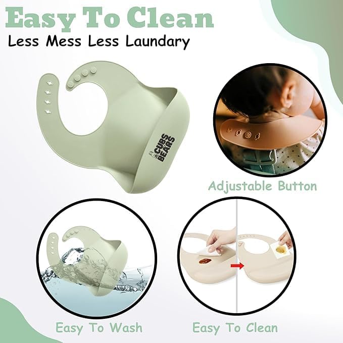 CUBS N BEARS Adjustable Soft Feeding Pocket for Babies (Silicone Bib - Green) | BPA-Free Soft Adjustable Fit | Waterproof Feeding Essential | Food Catcher Pocket for Toddlers - Image 5