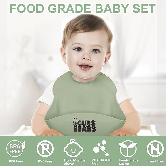 CUBS N BEARS Adjustable Soft Feeding Pocket for Babies (Silicone Bib - Green) | BPA-Free Soft Adjustable Fit | Waterproof Feeding Essential | Food Catcher Pocket for Toddlers - Image 3