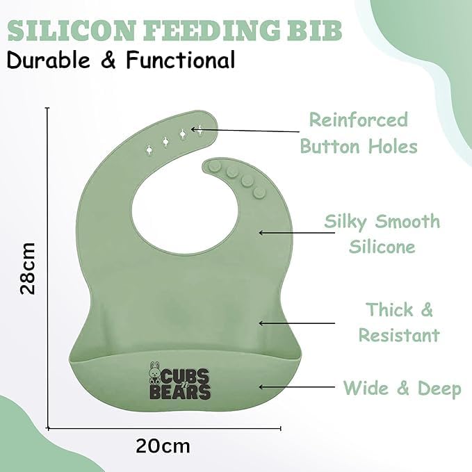 CUBS N BEARS Adjustable Soft Feeding Pocket for Babies (Silicone Bib - Green) | BPA-Free Soft Adjustable Fit | Waterproof Feeding Essential | Food Catcher Pocket for Toddlers - Image 2