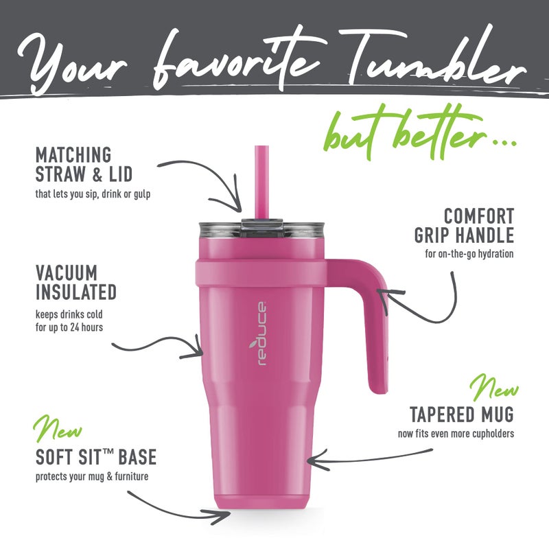 REDUCE 24 oz Stainless Steel Tumbler with Handle - Dual-Wall Vacuum Insulated Travel Mug  Sweat-Proof Lid & Reusable Straw - Keeps Drinks Cold for 24 Hrs  Fits Cupholders  Dishwasher Safe - Sangria - Image 3