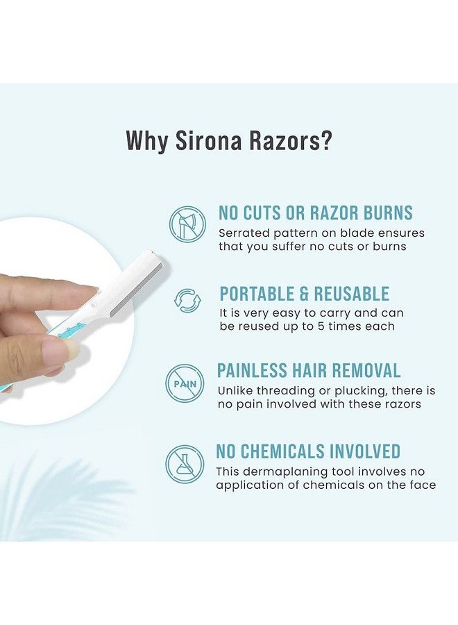Sirona Reusable Blink & Glow Face Razor For Women 2 Razors ; Painless Facial Hair Removal ; Eyebrow Shaper ; For Eyebrows Upper Lip Forehead Peach Fuzz Chin And Sideburns ; Dermaplaning Tool - Image 4