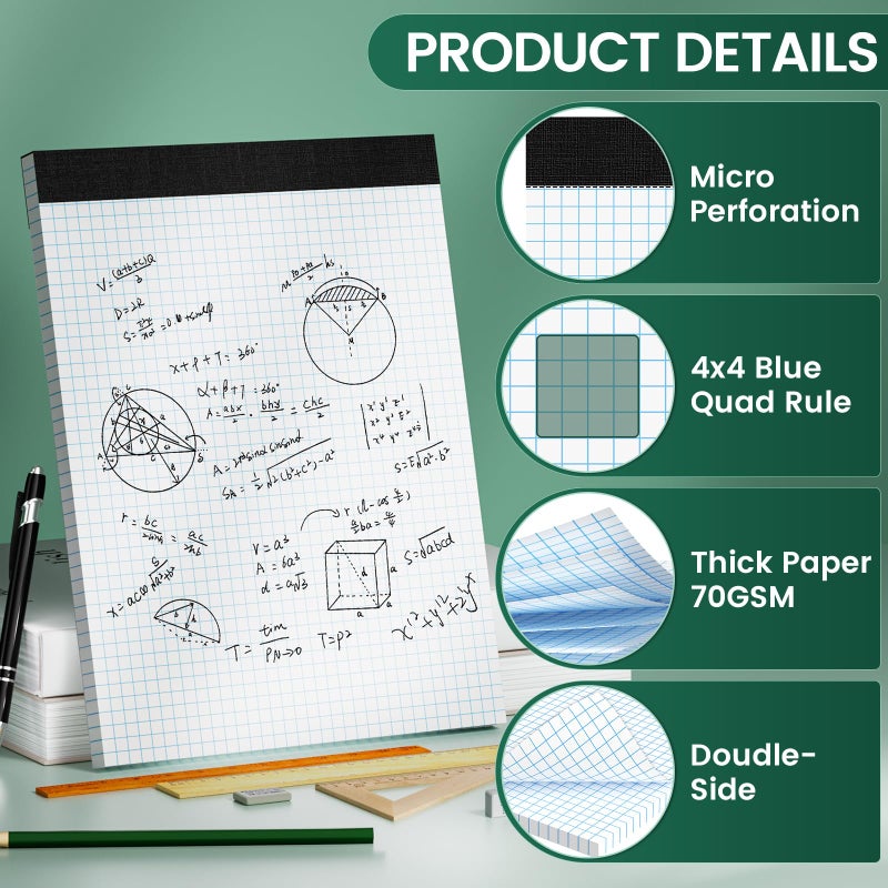 Ciphyfee Graph Paper 8.5 X 11, 2 Pack, 4x4 Quad Ruled, Grid Paper Pad 8-1/2" X 11.75", Grid Pad 8.5 X 11.75, Engineering Notebook, Easy Tears Off, White 70 Gsm Graft Paper - Image 2