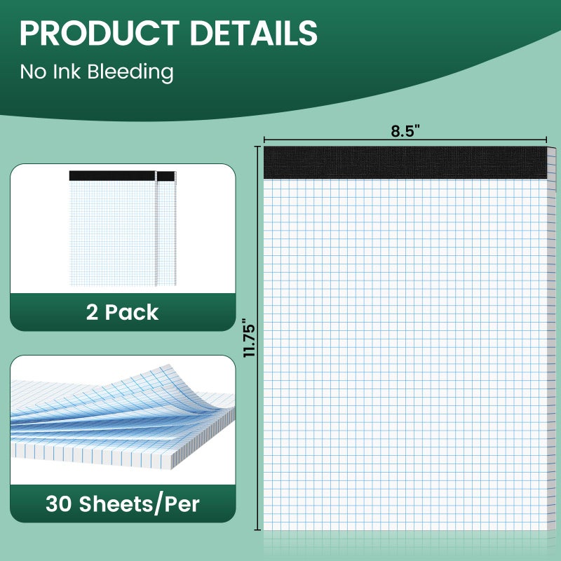 Ciphyfee Graph Paper 8.5 X 11, 2 Pack, 4x4 Quad Ruled, Grid Paper Pad 8-1/2" X 11.75", Grid Pad 8.5 X 11.75, Engineering Notebook, Easy Tears Off, White 70 Gsm Graft Paper - Image 3