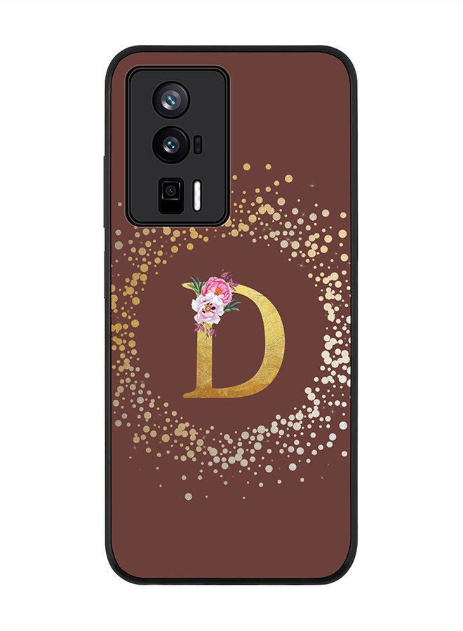 Stylizedd Rugged Black edge case for Xiaomi Poco F5 Pro 5G / Xiaomi Redmi K60 / Xiaomi Redmi K60 Pro Flexible Rubber Edges Anti Drop TPU Cover - Monogram Letter Floral Pattern - D (Brown) - Image 1