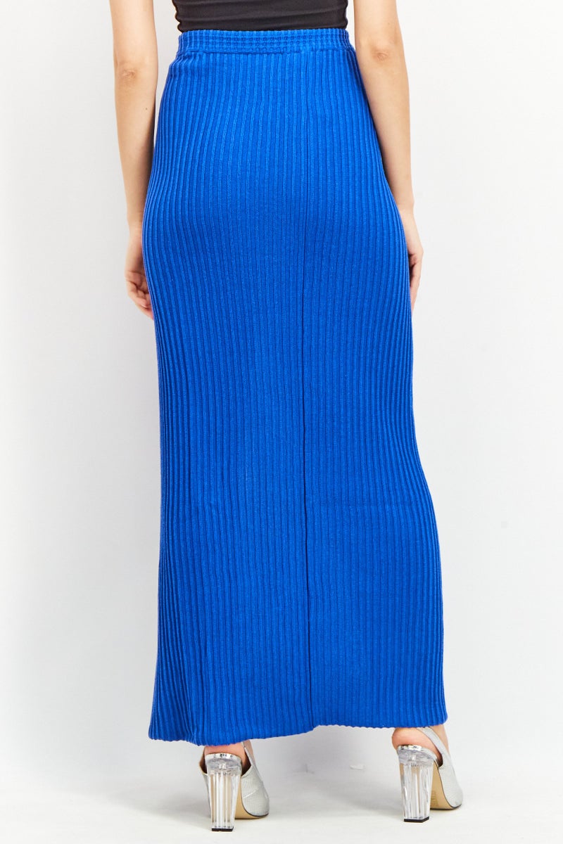 NA-KD Women Regular Fit Rib Knitted Overlap Maxi Skirt, Blue - Image 4