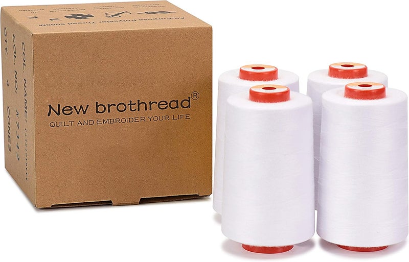 New brothread - 30 Options - 4 Large Cones of 5500Y (5000M) Each All Purpose Spun Polyester Thread 40S/2 (Tex27) for Serger, Overlock, Quilting, Piecing and Sewing - White - Image 3