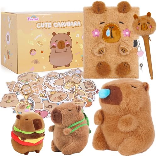 YOYTOO Capybara Gifts for Girls, Kids Capybara Plush Toys Set with Capybara Stuffed Animal, Secret Diary, Ballpoint Pen, Stickers, Birthday Gifts for Little Girls Age 5 6 7 8 9 10-12 Years Old - Image 1
