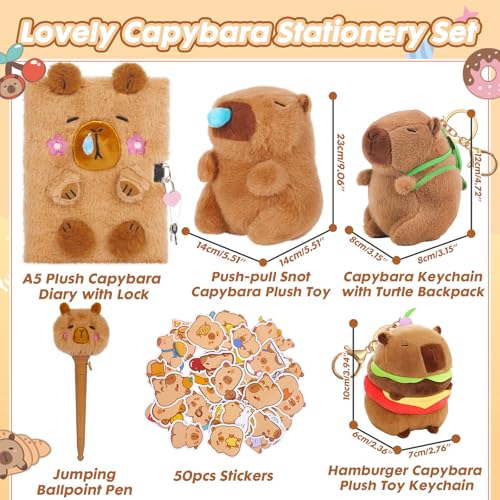 YOYTOO Capybara Gifts for Girls, Kids Capybara Plush Toys Set with Capybara Stuffed Animal, Secret Diary, Ballpoint Pen, Stickers, Birthday Gifts for Little Girls Age 5 6 7 8 9 10-12 Years Old - Image 2