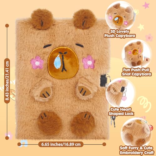 YOYTOO Capybara Gifts for Girls, Kids Capybara Plush Toys Set with Capybara Stuffed Animal, Secret Diary, Ballpoint Pen, Stickers, Birthday Gifts for Little Girls Age 5 6 7 8 9 10-12 Years Old - Image 3