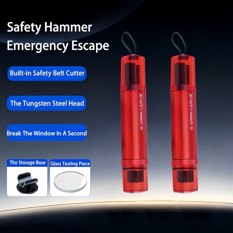 Underwater Special Safety Hammer 2026 Upgraded Car Emergency Escape Tool 2-In-1 Glass Breaker And Seatbelt Cutter With Powerful Spring-Loaded One-Second Window Break Portable Keychain Design Red+Red - Image 1