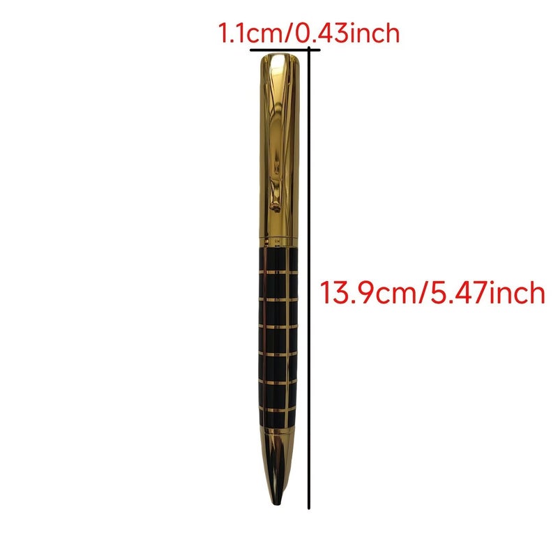 Golden Black Checkered Metal Ballpoint Pen Quality Office Stationery - Image 2