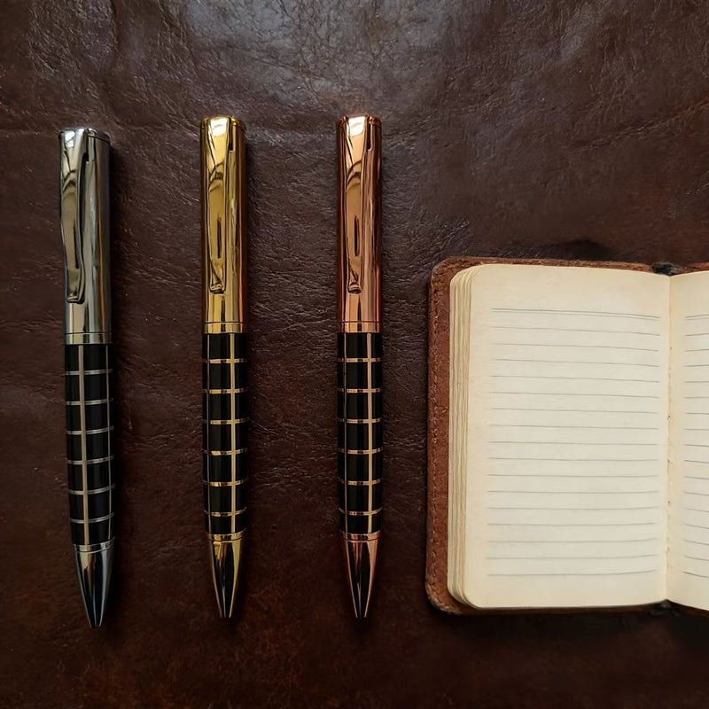 Golden Black Checkered Metal Ballpoint Pen Quality Office Stationery - Image 1