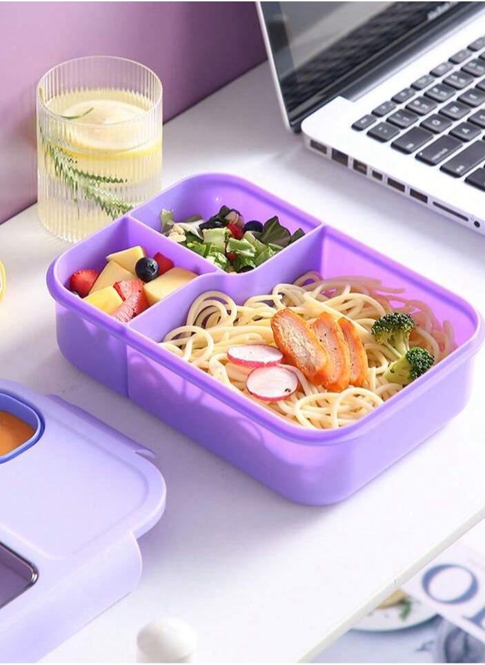 Lunch Box with Spoon&Fork, 1450ml Capacity, 3 Compartments, Microwave Safe, Multiple Colors