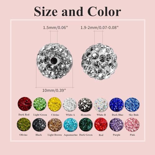 Jukercici 10mm Clay Rhinestone Beads for Bracelets, 100 Pcs Sparkle Crystal Beads for Jewelry Making, Glitter Round Shamballa Disco Ball Design for DIY Crafts Necklace Earrings Decoration (Light Green) - Image 2