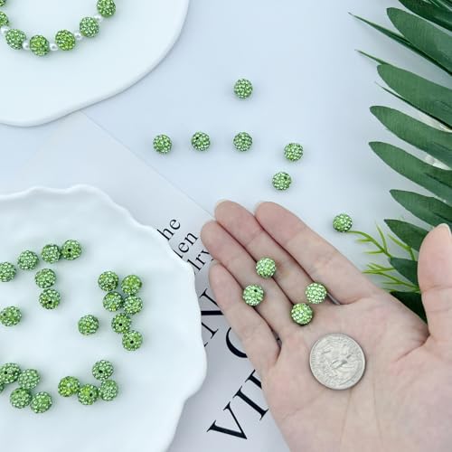 Jukercici 10mm Clay Rhinestone Beads for Bracelets, 100 Pcs Sparkle Crystal Beads for Jewelry Making, Glitter Round Shamballa Disco Ball Design for DIY Crafts Necklace Earrings Decoration (Light Green) - Image 4