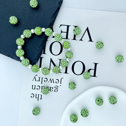 Jukercici 10mm Clay Rhinestone Beads for Bracelets, 100 Pcs Sparkle Crystal Beads for Jewelry Making, Glitter Round Shamballa Disco Ball Design for DIY Crafts Necklace Earrings Decoration (Light Green) - Image 5